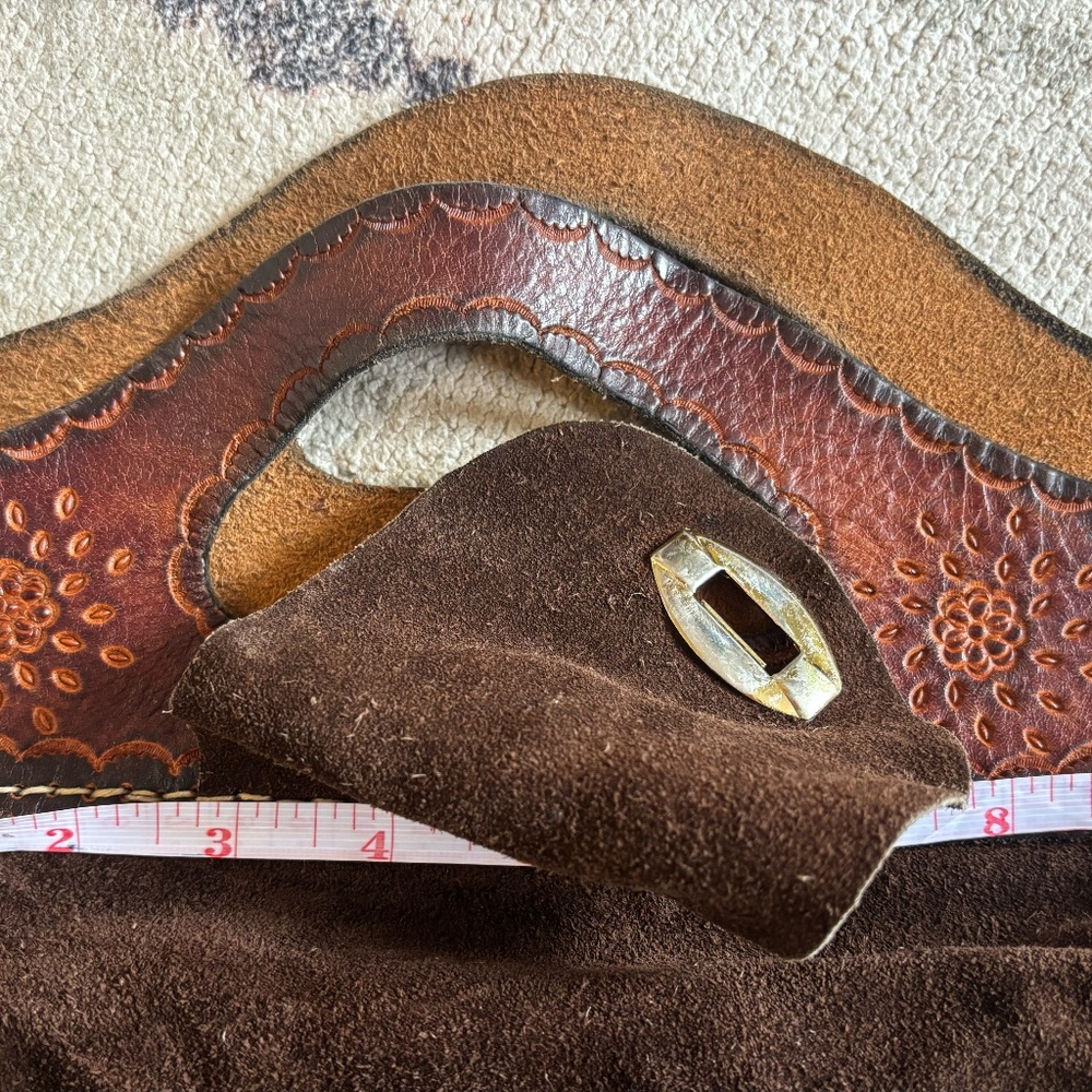 Vintage Brown Suede Leather Handbag with Embossed Top Handles - Picture 7 of 9